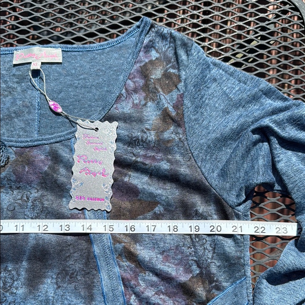 Pretty Angel Blue Floral Scoop Neck Embellished Tunic - Picture 4 of 10